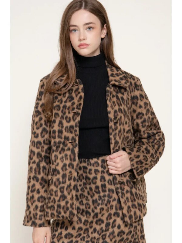 Chamarra Estampado Animal Print Leopardo Estilo Blazer para Mujer