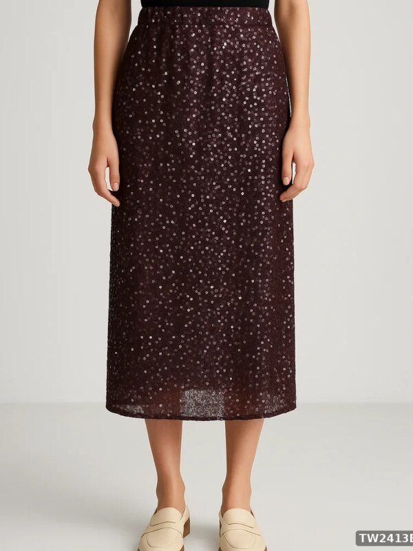 Falda Midi con Lentejuelas Vino para Mujer Estilo Elegante