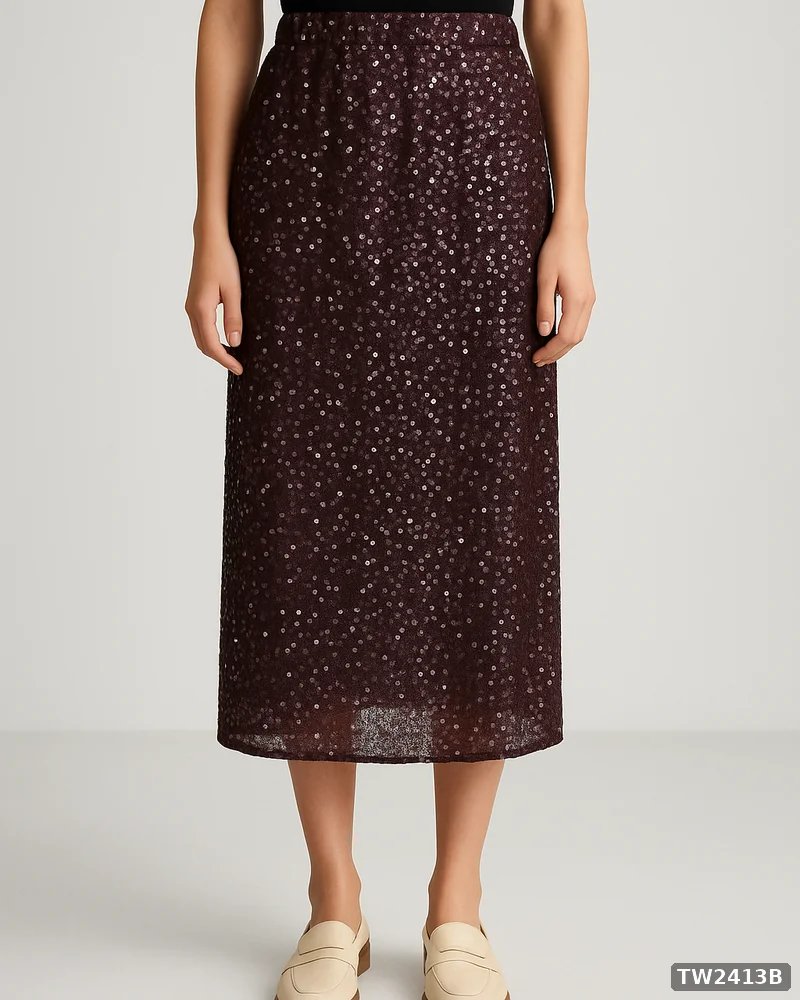 Falda Midi con Lentejuelas Vino para Mujer Estilo Elegante
